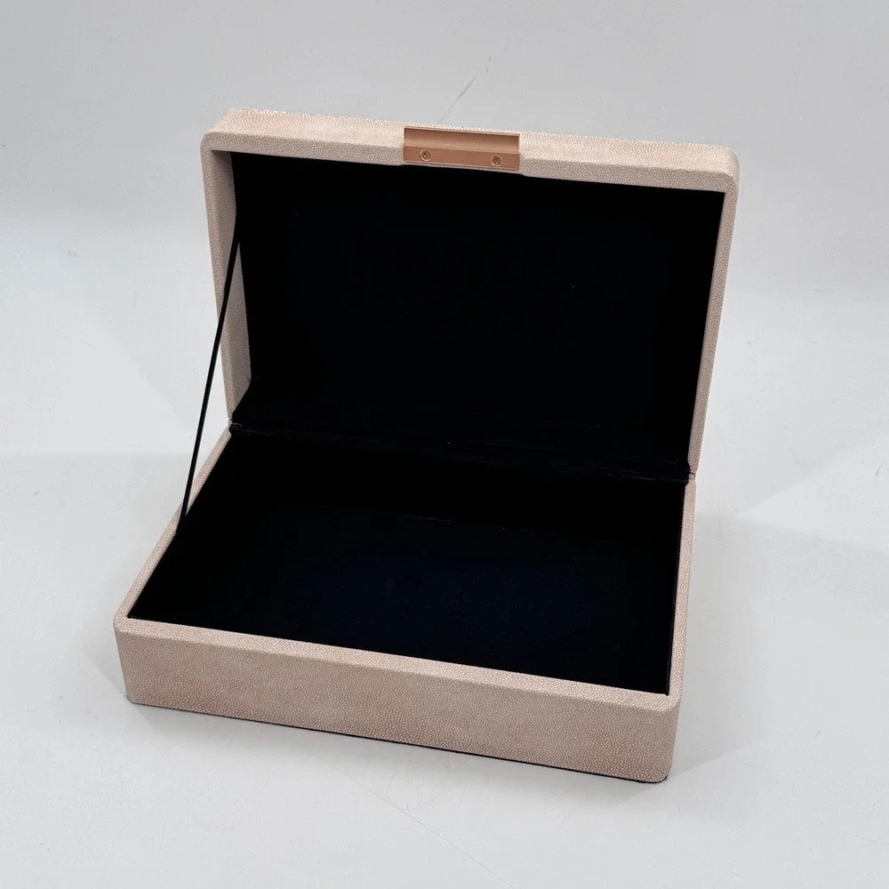 Faux Shagreen Decorative Storage Box Ivory Blush Brass Handle